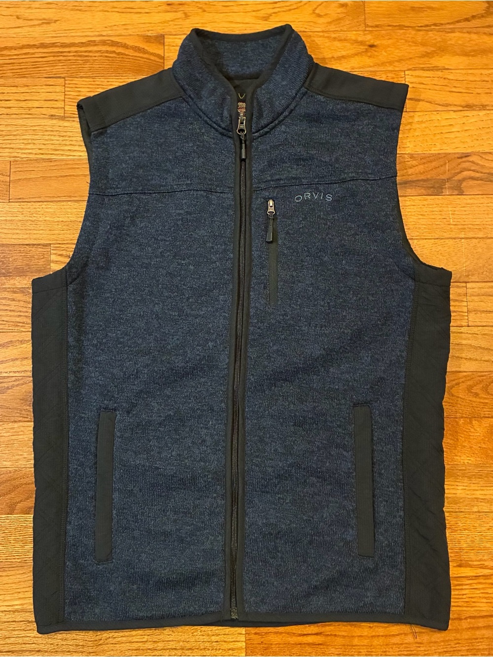 Orvis Dark Navy and Black Quilted Tweed Fleece Vest Men’s M